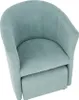 A light mint green upholstered armchair with a matching ottoman against a white background. Podgląd zdjęcia produktu