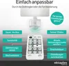 Diagram showing a motion sensor light with a remote control and explanations of its features. Produktbild-Vorschau