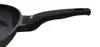 A close-up view of the handle and edge of a black frying pan. Produktbild-Vorschau