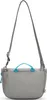 A gray crossbody bag with blue handles is shown against a white background. Produktbild-Vorschau