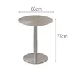 A round table with a single pedestal base, shown with dimensions indicated. Voir les images du produit