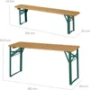Two wooden benches and a wooden table with dimensions indicated by dashed lines and text. Podgląd zdjęcia produktu