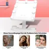 A makeup mirror with LED lights and three smaller images showing common makeup application problems. Produktbild-Vorschau