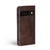 A brown flip cover case for a Google Pixel 8 phone, shown from the side. Produktbild-Vorschau