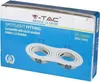 The image shows the retail packaging of a V-TAC spotlight fitting. Voir les images du produit