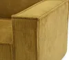 A close-up view of the armrest and side of a mustard-yellow corduroy sofa. Náhled obrázku produktu