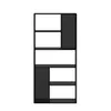 A black shelving unit with multiple compartments, some of which have a perforated design. Voir les images du produit