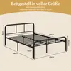 A diagram of a black metal bed frame with dimensions indicated by lines and text. Voir les images du produit