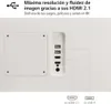 Close-up of the back panel of a white electronic device, showing ports and text describing its features. Produktbild-Vorschau