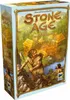 The image shows the box art for the board game "Stone Age: Das Ziel ist dein Weg". It depicts a prehistoric scene with people, huts, and a river, rendered in a painterly style. Produktbild-Vorschau