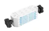 A white plastic measuring tool with black knobs and blue markings. Produktbild-Vorschau