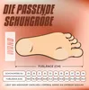 A diagram showing a foot with measurements and a size chart to determine the correct shoe size. Anteprima dell’immagine prodotto