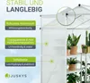 A close-up view of a greenhouse with descriptive text overlays highlighting its features. Produktbild-Vorschau