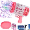 Pink-weiße Bazooka-Blasenpistole mit einem Strom bunter Blasen, zusammen mit Blasenlösung, Ladekabel und Batterie Voir les images du produit