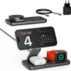 A 3-in-1 wireless charging station with a phone, smartwatch, and earbuds charging. Produktbild-Vorschau