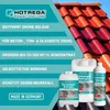 A marketing image for a roof tile cleaner, showing product bottles and a section of a tiled roof. Produktbild-Vorschau