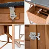 Collage of four close-up images showing details of a wooden chicken coop. Produktbild-Vorschau
