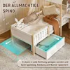 A child's bed with a drawer pulled out, showing storage space. Produktbild-Vorschau
