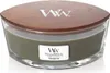 A WoodWick Frasier Fir candle in a glass jar with a wooden lid. Produktbild-Vorschau