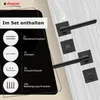 A product image showing a set of door handles and their included accessories, with text detailing the contents. Produktbild-Vorschau