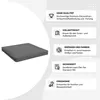 A grey lounge cushion is shown next to a series of feature callouts. Produktbild-Vorschau