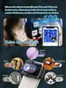A collage of images showing a smartphone with a microscope attachment, and various magnified images of objects like a bee, flowers, butterfly wings, money, and a diamond. Produktbild-Vorschau
