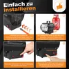 An instructional diagram showing how to install and operate a gas heater. Produktbild-Vorschau