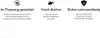 Three marketing blocks with icons and text describing product features. Produktbild-Vorschau