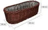 An oval wicker planter with dimensions indicated by measurement lines and text. Produktbild-Vorschau