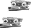 Two identical sliding door hardware assemblies are shown, each mounted on a track. Produktbild-Vorschau