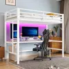Łóżko loftowe Sweiko 90x200 cm, stolik z USB i gniazdkiem, Podgląd zdjęcia produktu 1