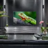 A modern living room with a large TV displaying an iguana, a sleek media console, a sofa, and a coffee table. Voir les images du produit
