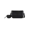 A black quilted handbag with a detachable coin purse and a branded strap, presented on a white background. Produktbild-Vorschau