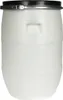A white plastic barrel with a black lid and metal clamp. Produktbild-Vorschau