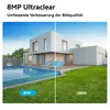 A split image showing a modern house with a swimming pool and lawn, comparing image quality. Produktbild-Vorschau