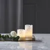 LED Stumpenkerze 'Clary' - Echtwachs - Spitzenmuster - warmweiße Flamme - H: 15cm - Timer - weiß Podgląd zdjęcia produktu