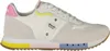 A side view of a white Blauer women's sneaker with pink and yellow accents. Produktbild-Vorschau