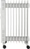 A white oil-filled radiator with wheels is shown against a white background. Produktbild-Vorschau