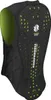 The back of a black protective vest with green accents and perforations. Voir les images du produit