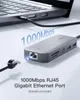 A USB-C hub connected to a laptop, with an Ethernet cable being plugged into the hub. Produktbild-Vorschau