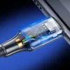 Close-up of a transparent USB cable connector showing internal wiring and circuitry, with a blue gradient background. Produktbild-Vorschau