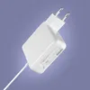 A white power adapter with a white cable against a light purple background. Podgląd zdjęcia produktu