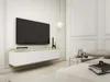 A modern living room with a wall-mounted TV and a floating media console. Produktbild-Vorschau