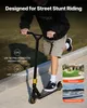 A person riding a stunt scooter on a paved surface with images of backyards and a skateboard park in the background. Náhled obrázku produktu