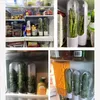 Collage of images showing refrigerator shelves with various food items and storage containers. Produktbild-Vorschau