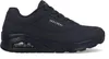 A side view of a navy blue Skechers Uno Stand On Air sneaker against a white background. Voir les images du produit