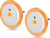 Two round LED night lights with orange trim are shown against a white background. Produktbild-Vorschau