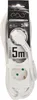 A white extension cord with multiple sockets, neatly coiled and presented in its packaging. Produktbild-Vorschau