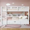 A white bunk bed with shelves and a drawer, set against a pink wall with cloud decorations. Anteprima dell’immagine prodotto