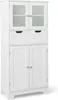 A white bathroom cabinet with glass doors and drawers. Podgląd zdjęcia produktu